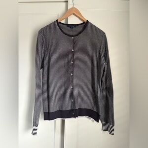 Lands End Supima Cotton Plum and White Striped Cardigan